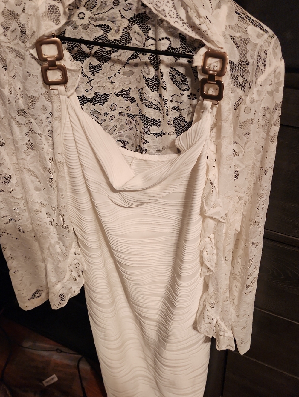 SHEIN White Lace Midi Dress with Rope Strap Accents